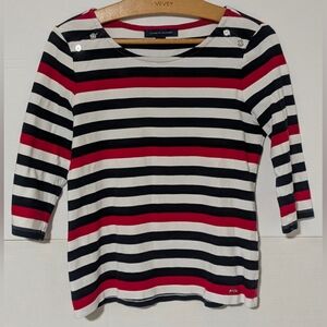 Tommy Hilfiger Women's Striped Top - Black, White, and Red (L)